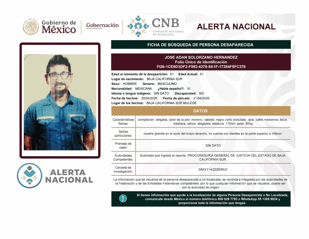 Persona desaparecida José Adan Solorzano Hernández