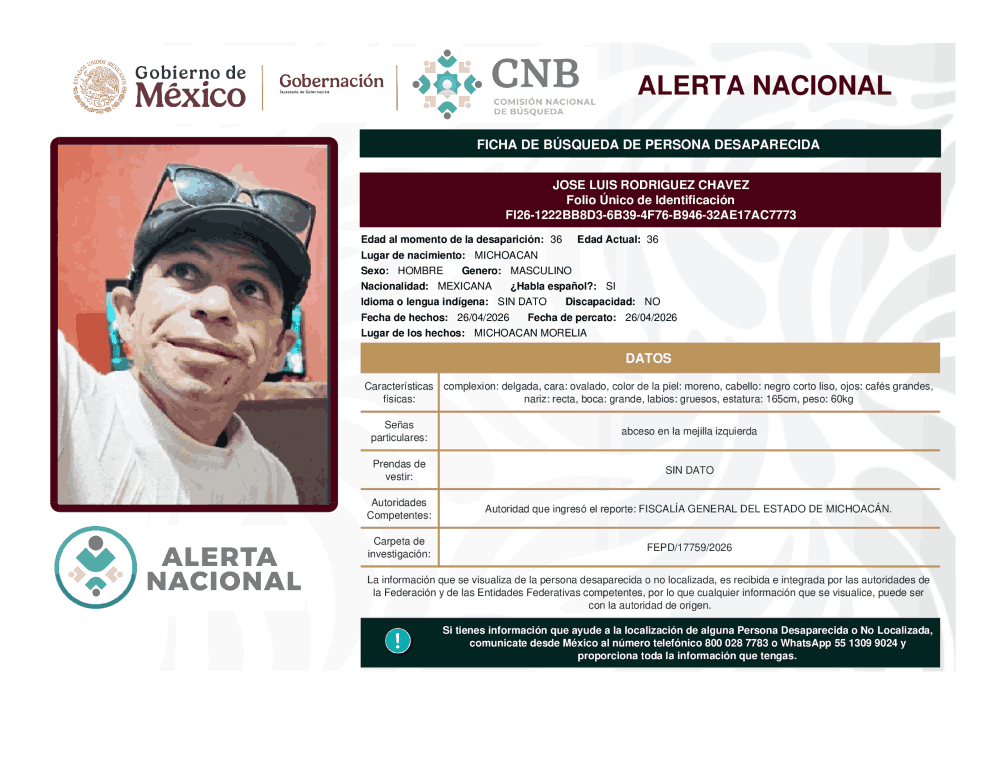 Persona desaparecida José Luis Rodríguez Chávez