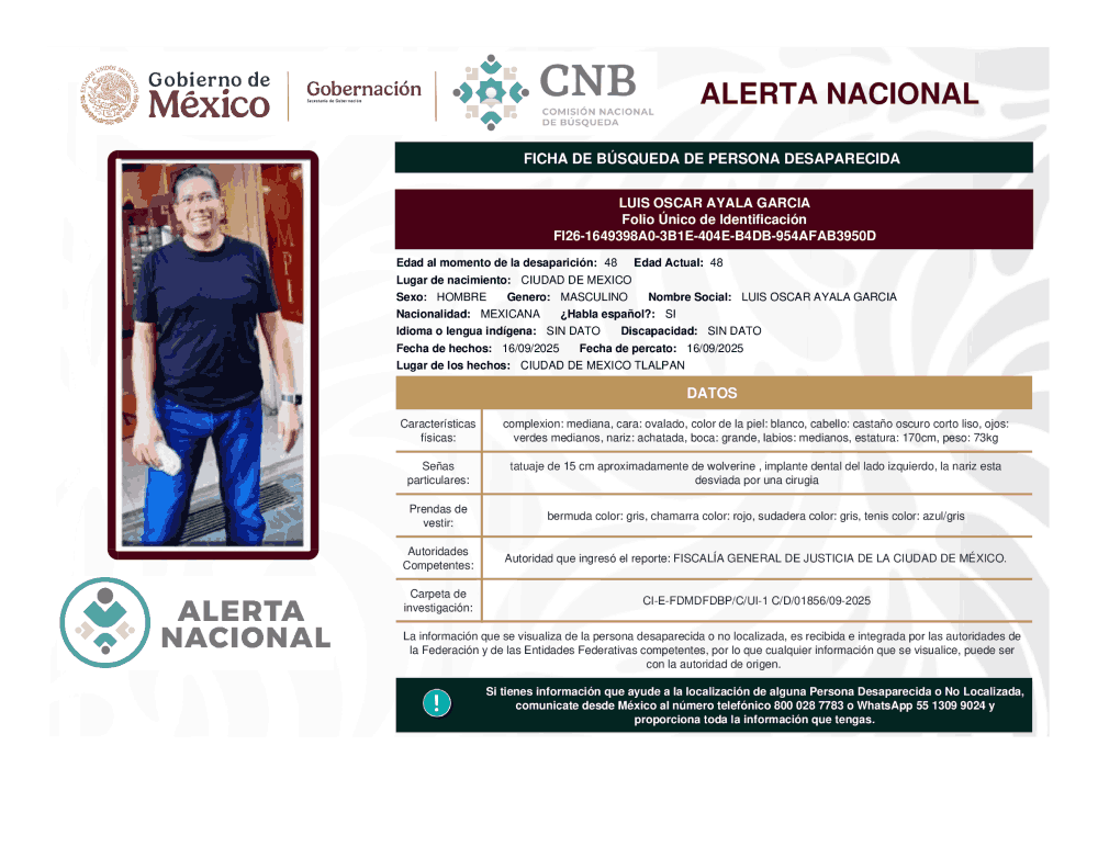 Persona desaparecida Luis Oscar Ayala García