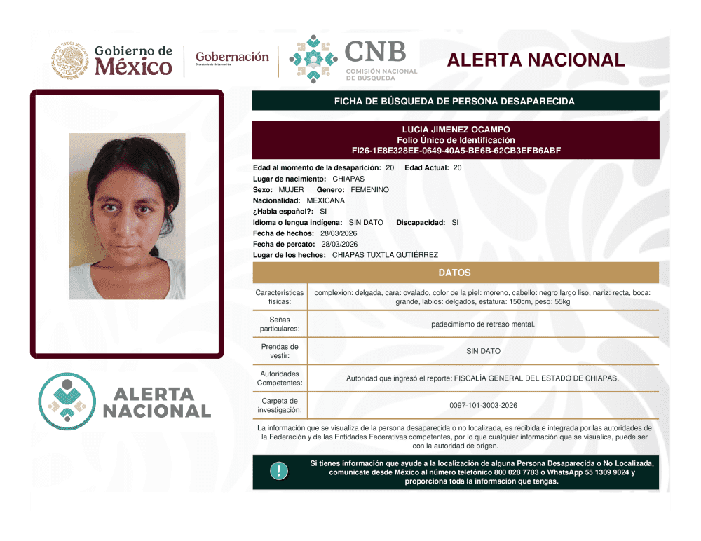 Persona desaparecida Lucia Jiménez