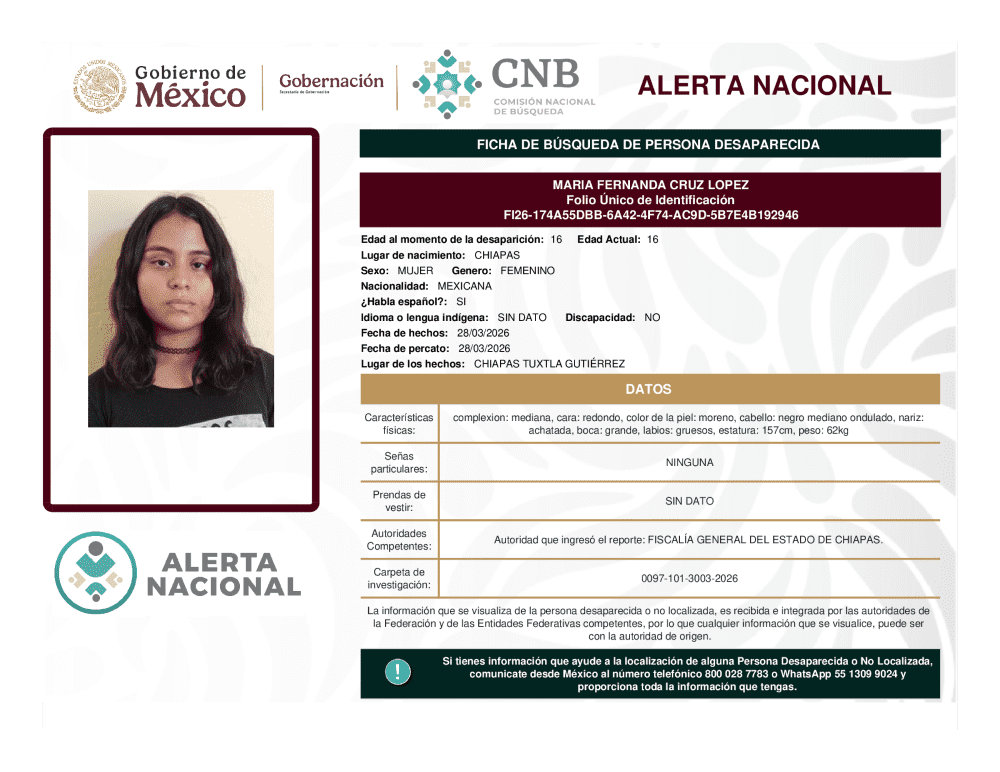 Persona desaparecida María Fernanda Cruz