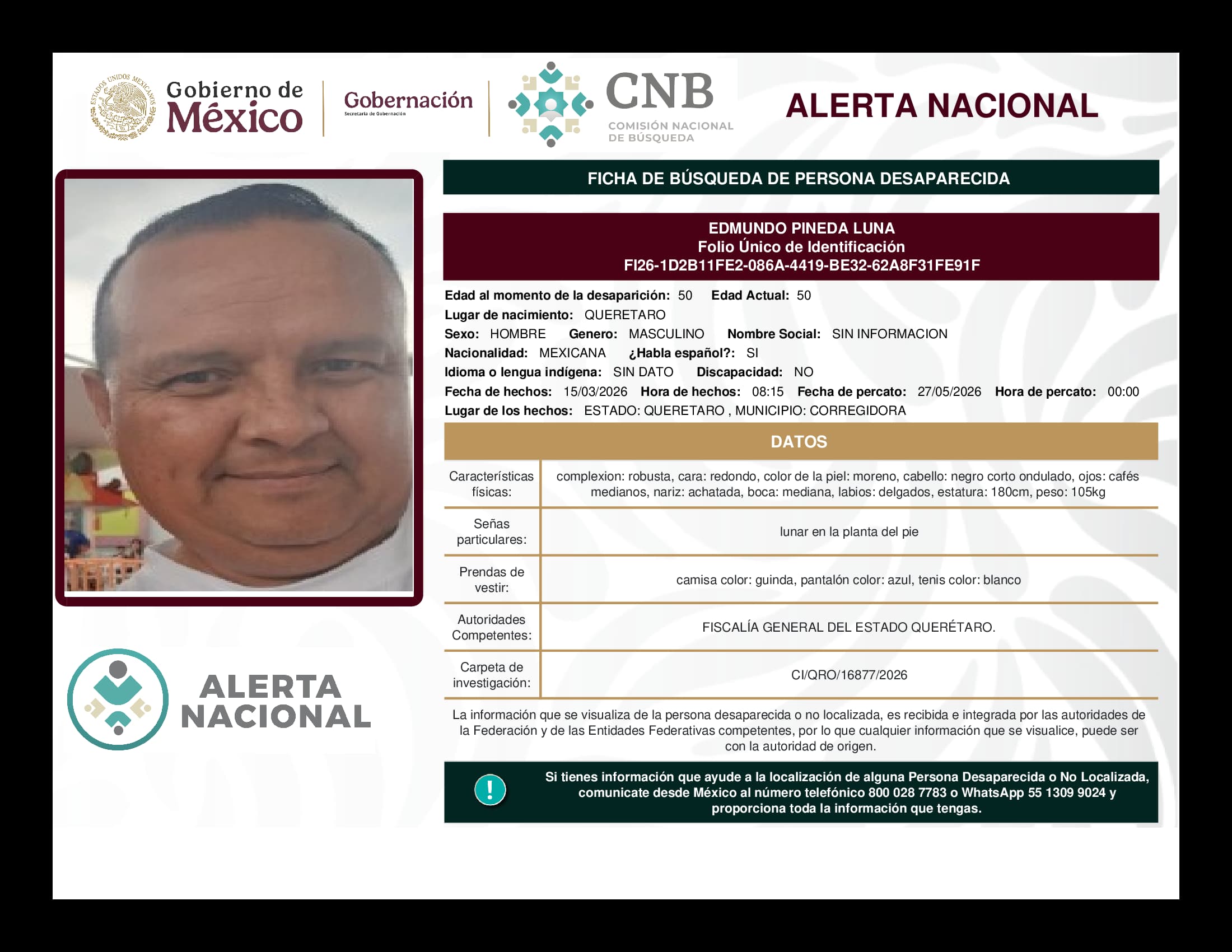 Persona desaparecida Edmundo Pineda Luna