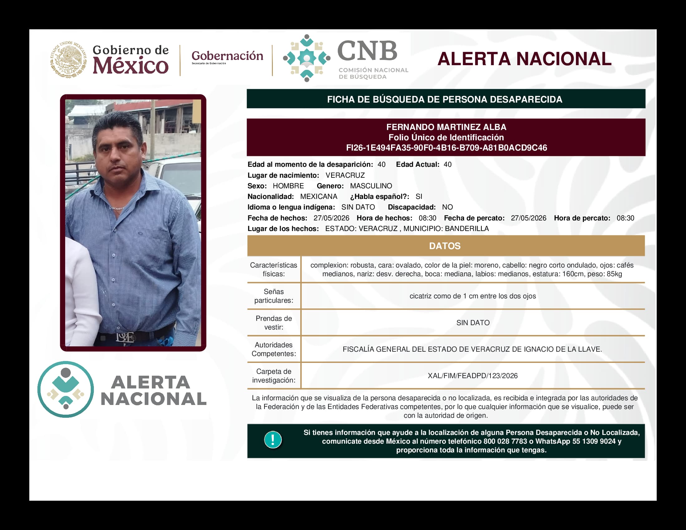 Persona desaparecida Fernando Martinez Alba