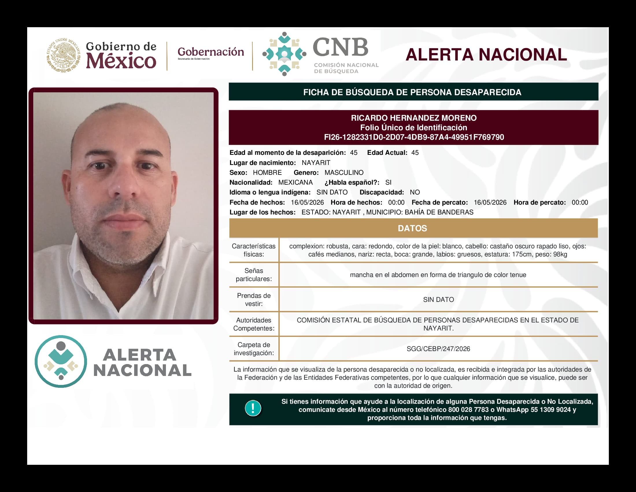Persona desaparecida Ricardo Hernandez Moreno