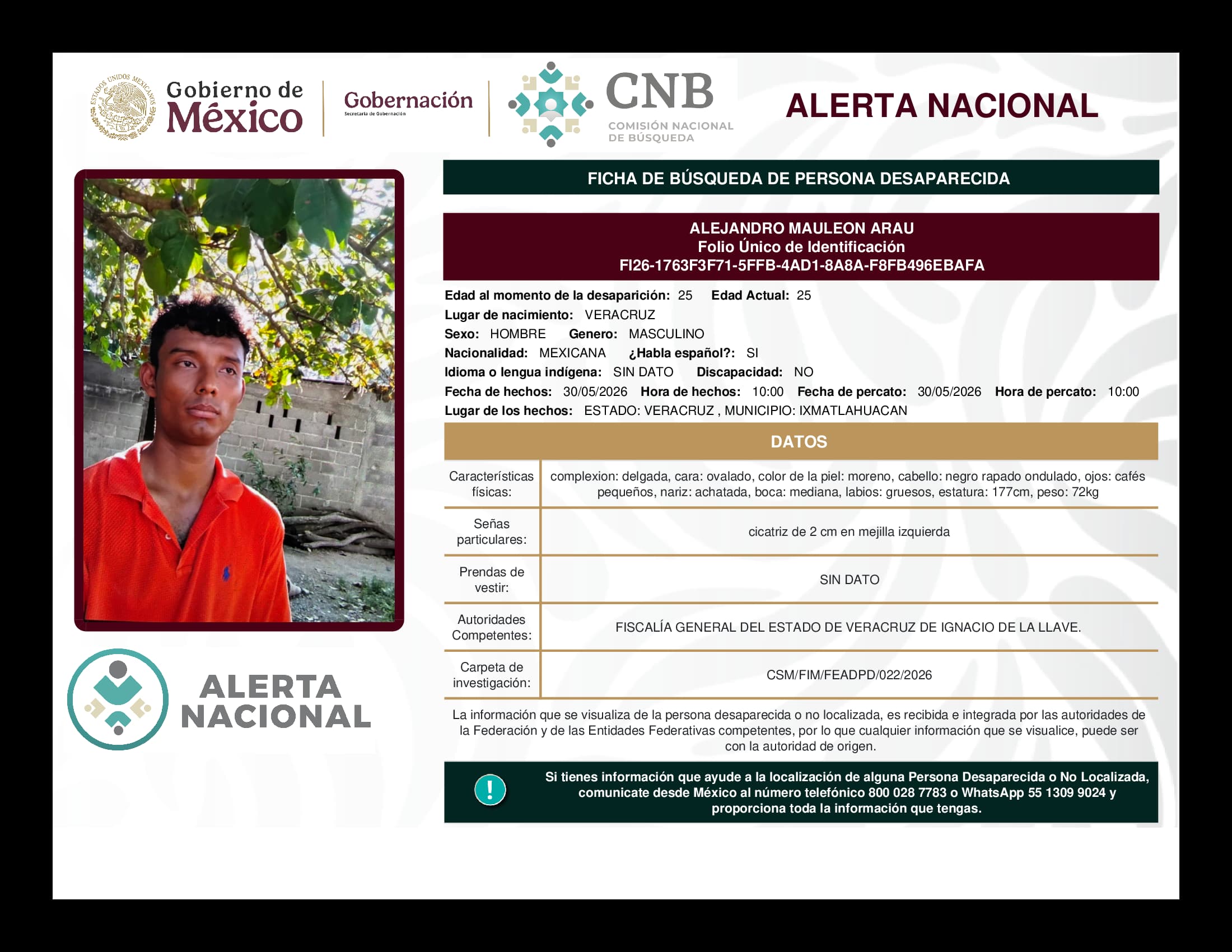 Persona desaparecida Alejandro Mauleon Arau