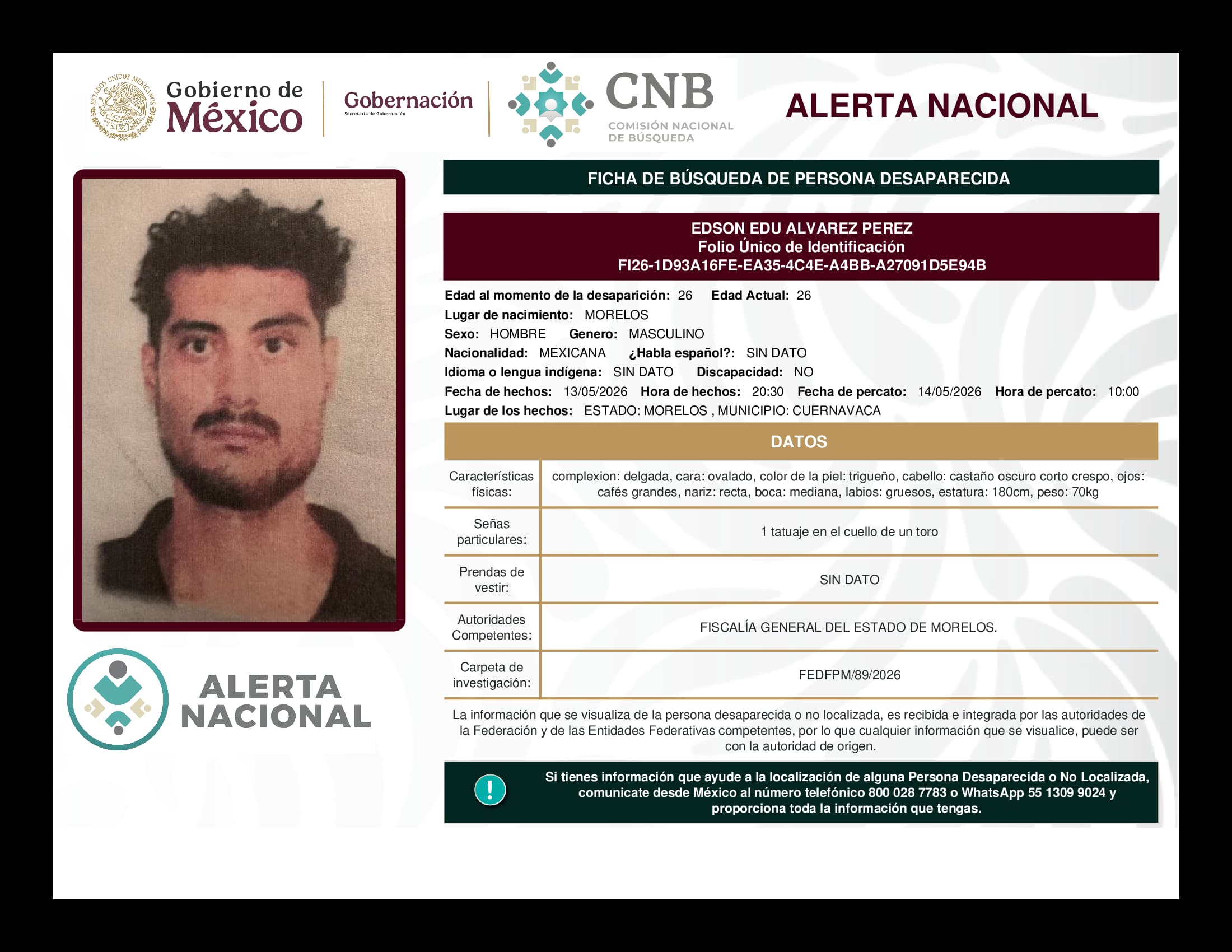 Persona desaparecida Edson Edu Alvarez Perez