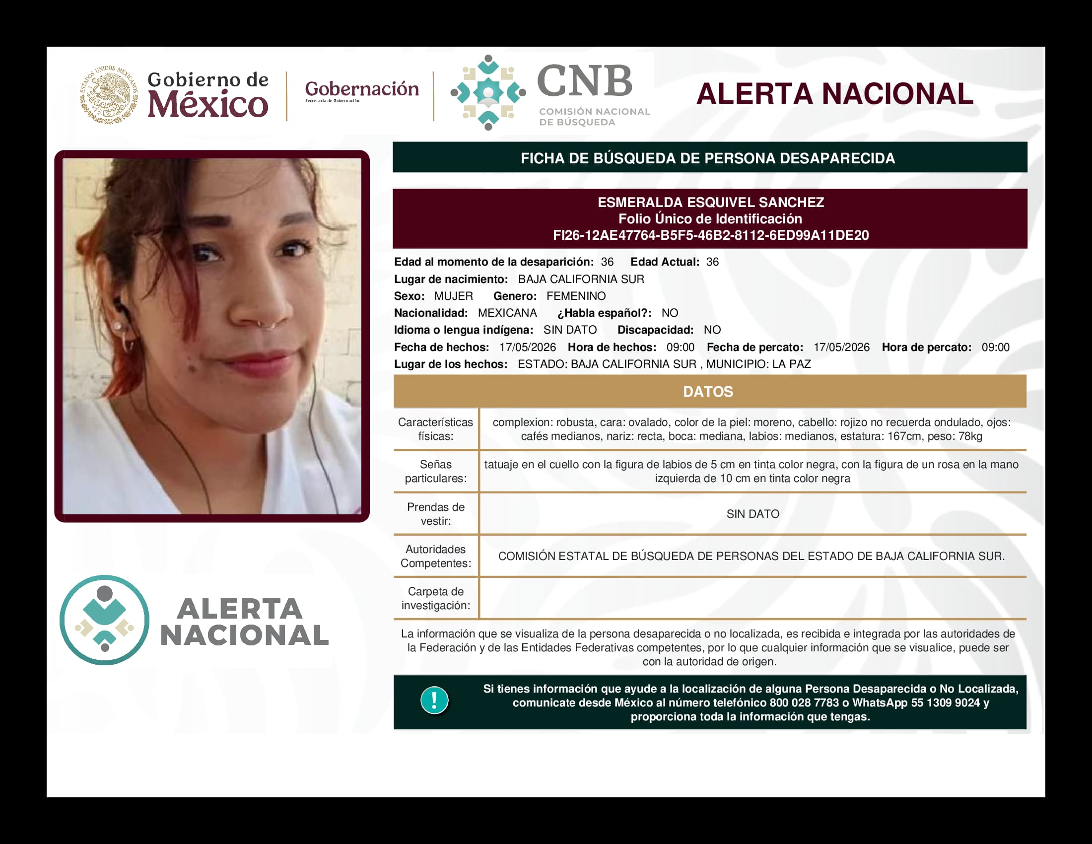 Persona desaparecida Esmeralda Esquivel Sanchez