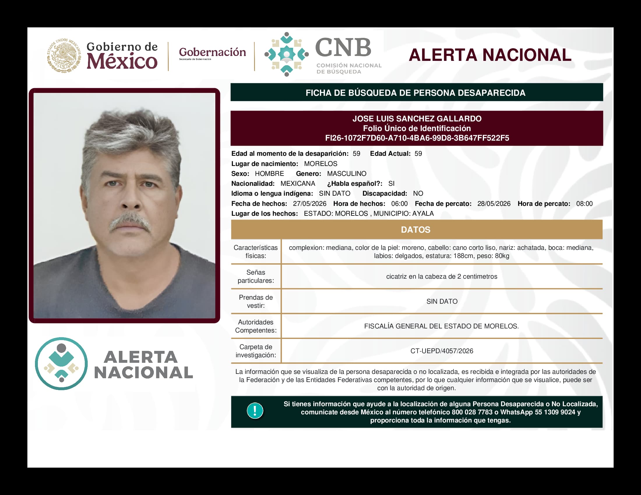 Persona desaparecida Jose Luis Sanchez Gallardo