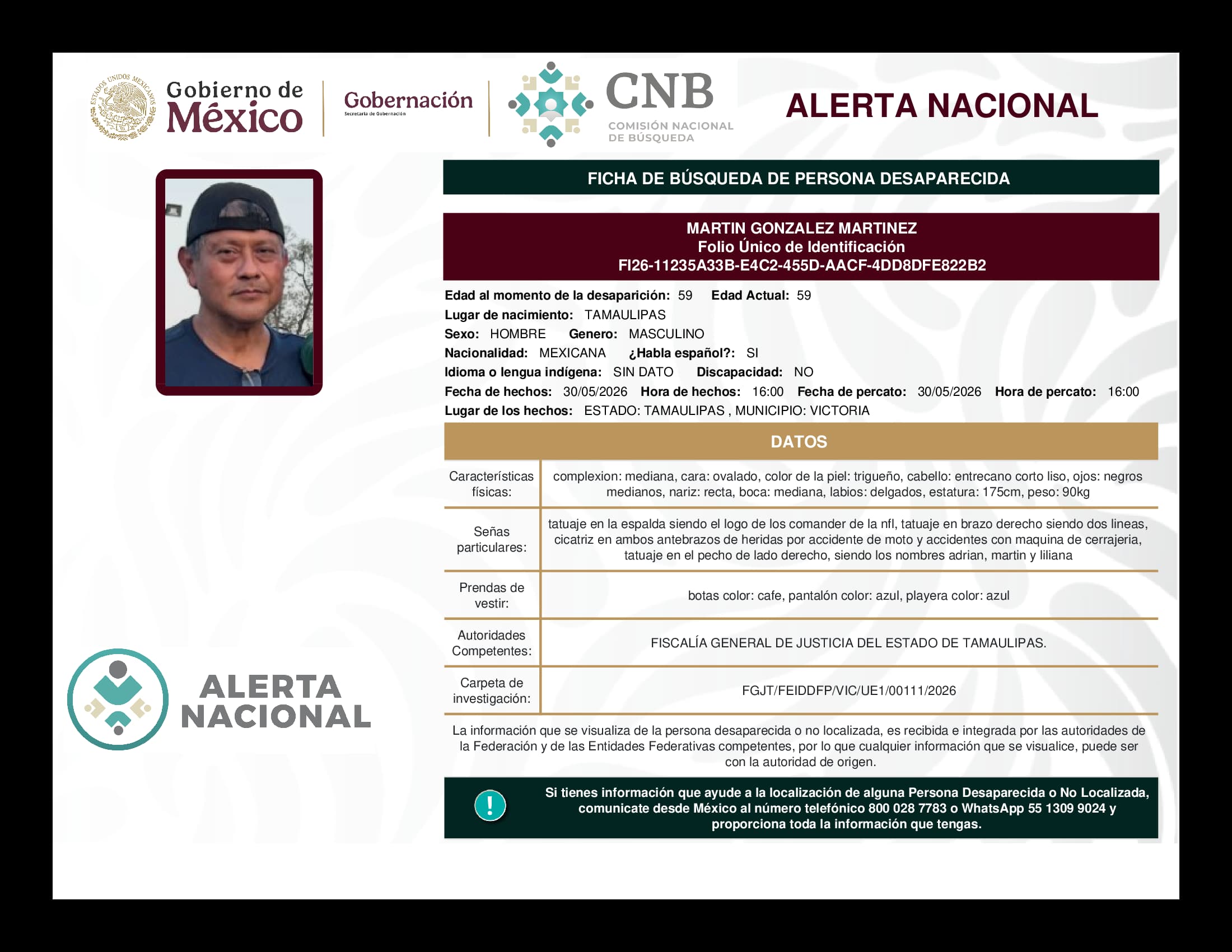 Persona desaparecida Martin Gonzalez Martinez