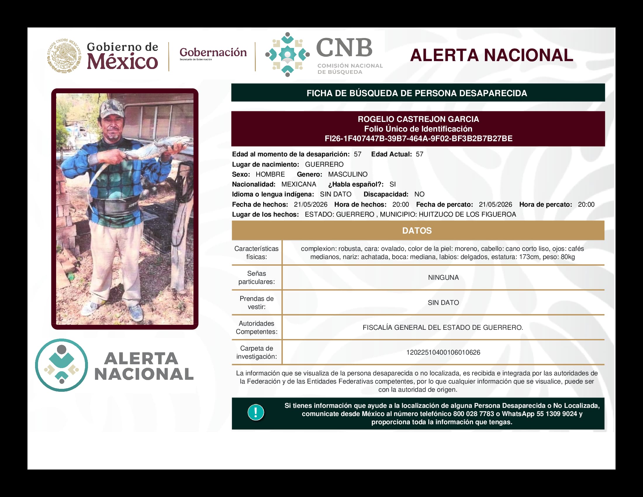 Persona desaparecida Rogelio Castrejon Garcia