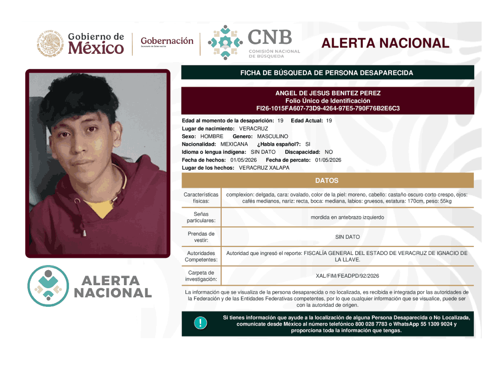 Persona desaparecida Ángel de Jesús Benitez Pérez