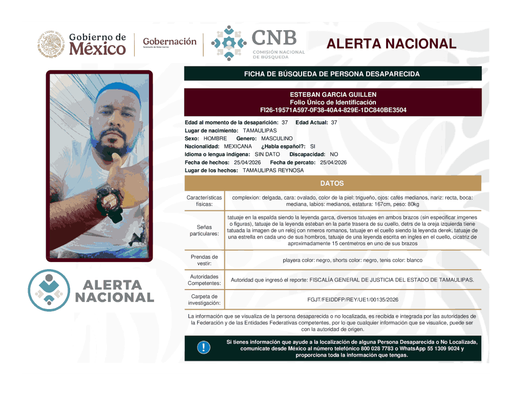 Persona desaparecida Esteban García Guillen