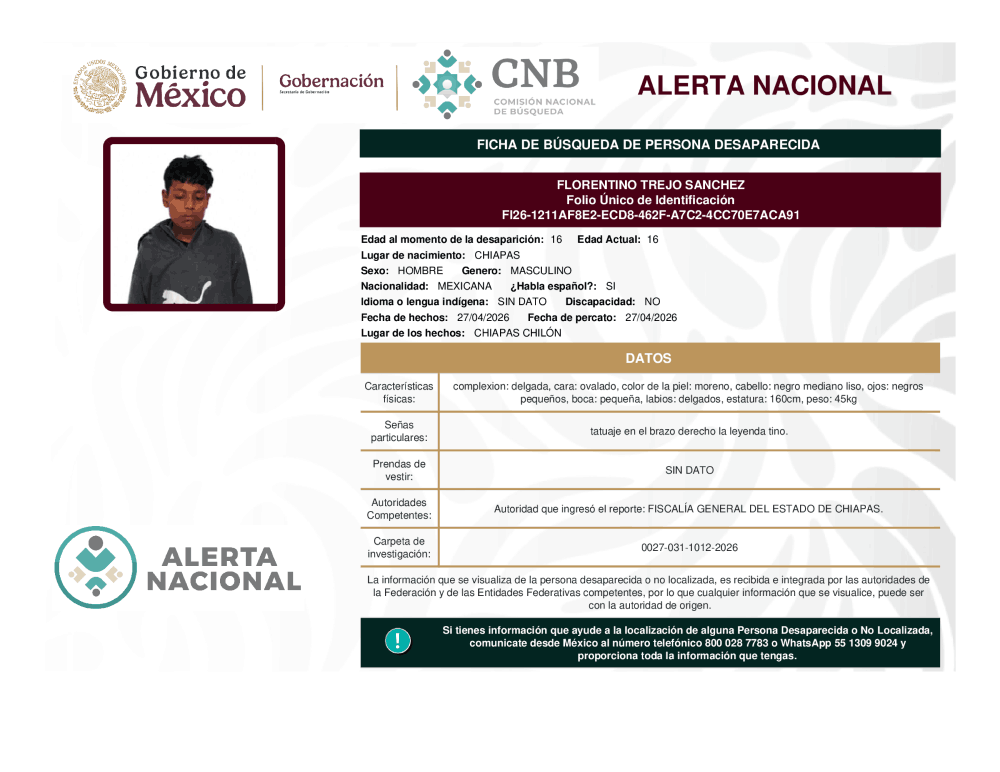 Persona desaparecida Florentino Trejo Sánchez