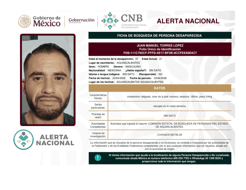 Persona desaparecida Juan Manuel Torres López