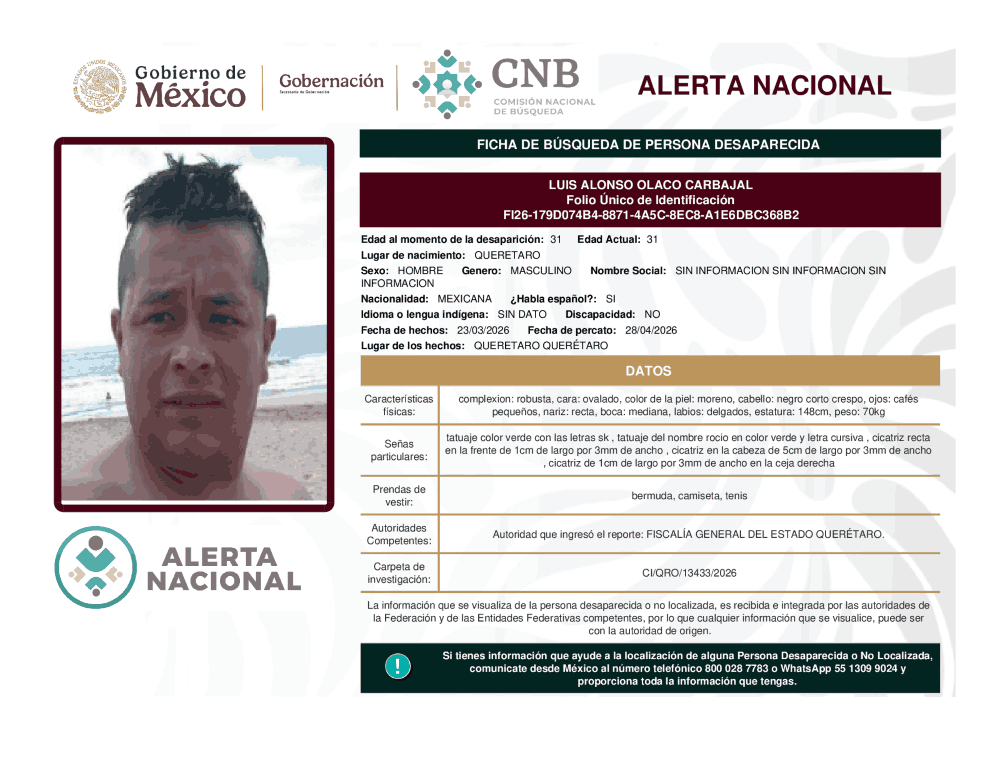 Persona desaparecida Luis Alonso Olaco Carbajal