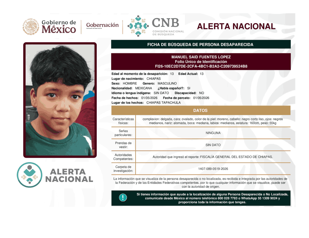 Persona desaparecida Manuel Said Fuentes López