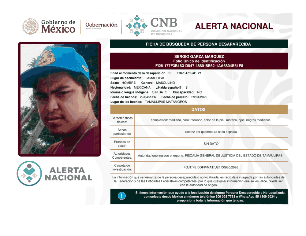 Persona desaparecida Sergio Garza Márquez