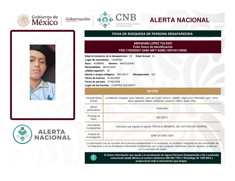 Persona desaparecida Alondra Noemi Luna Ramos