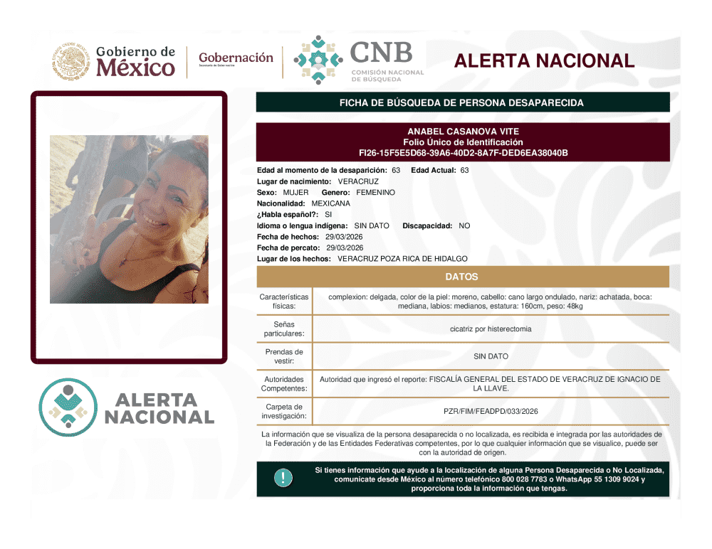 Persona desaparecida Anabel Casanova Vite