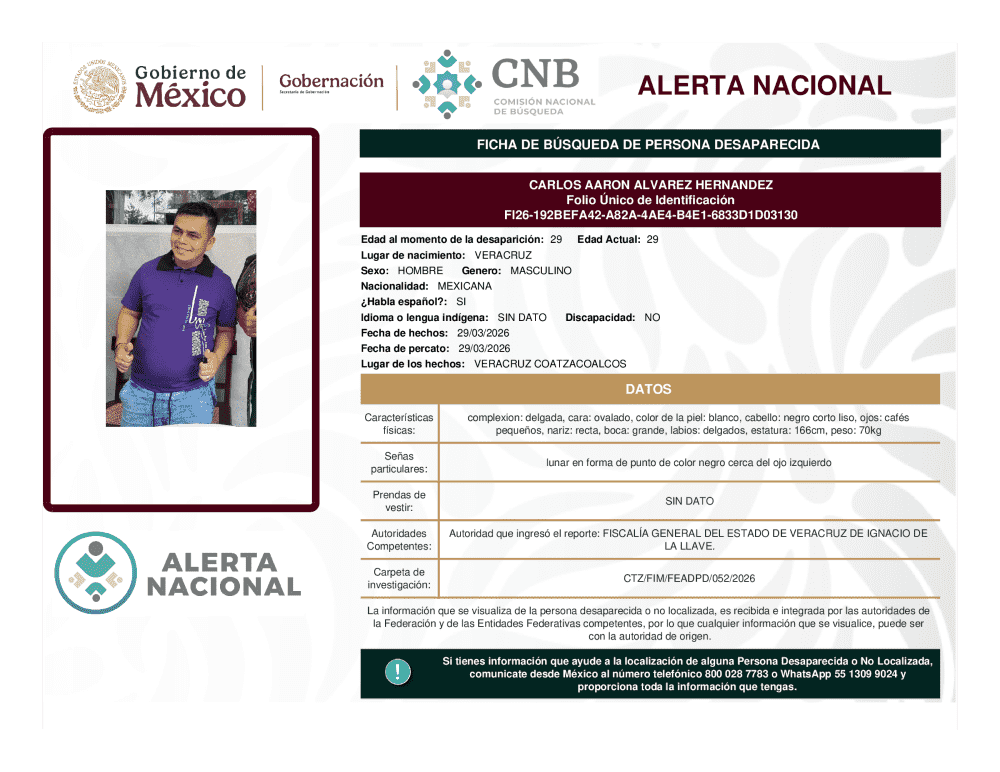 Persona desaparecida Carlos Aaron Alvarez Hernandez