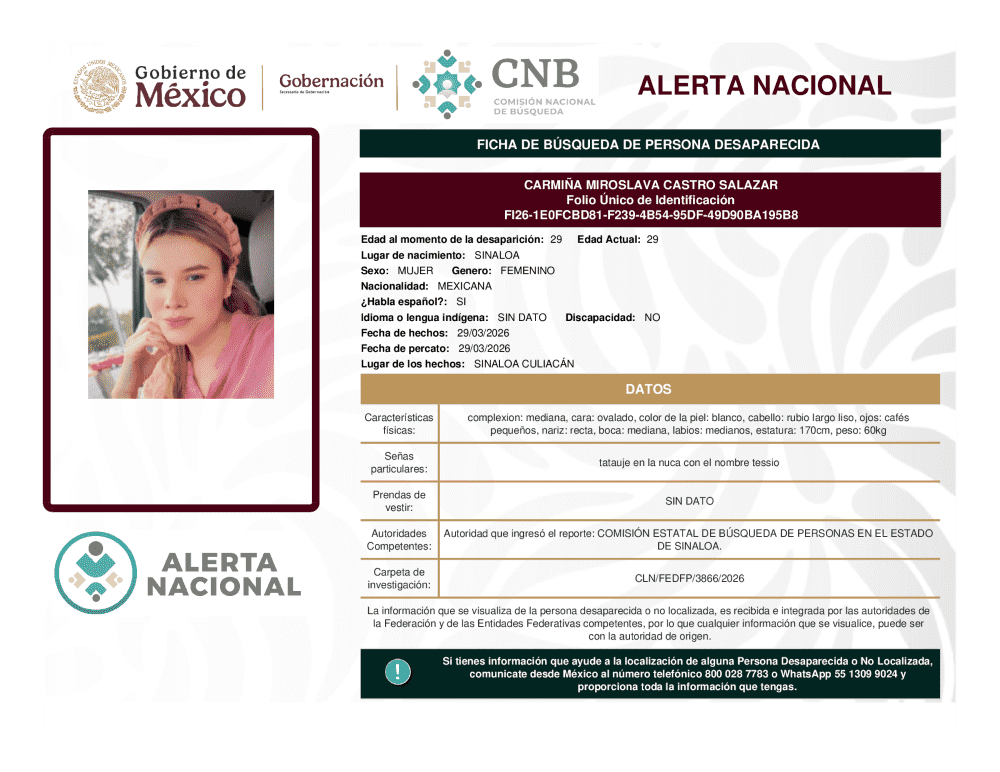 Persona desaparecida Carmina Miroslava Castro Salazar