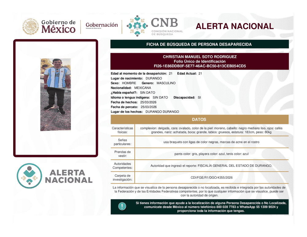 Persona desaparecida Christian Manuel Soto Rodriguez