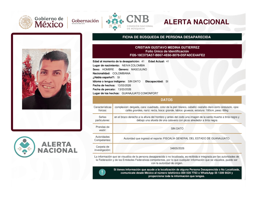 Persona desaparecida Cristian Gustavo Medina Gutierrez