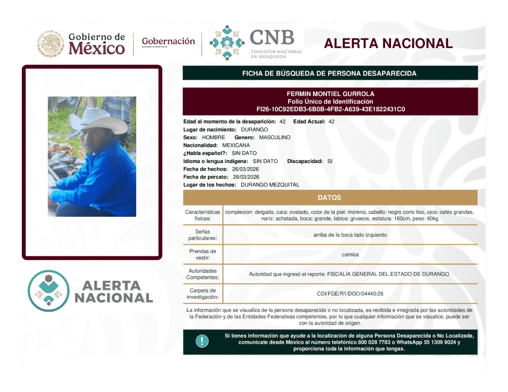 Persona desaparecida Fermin Montiel Gurrola