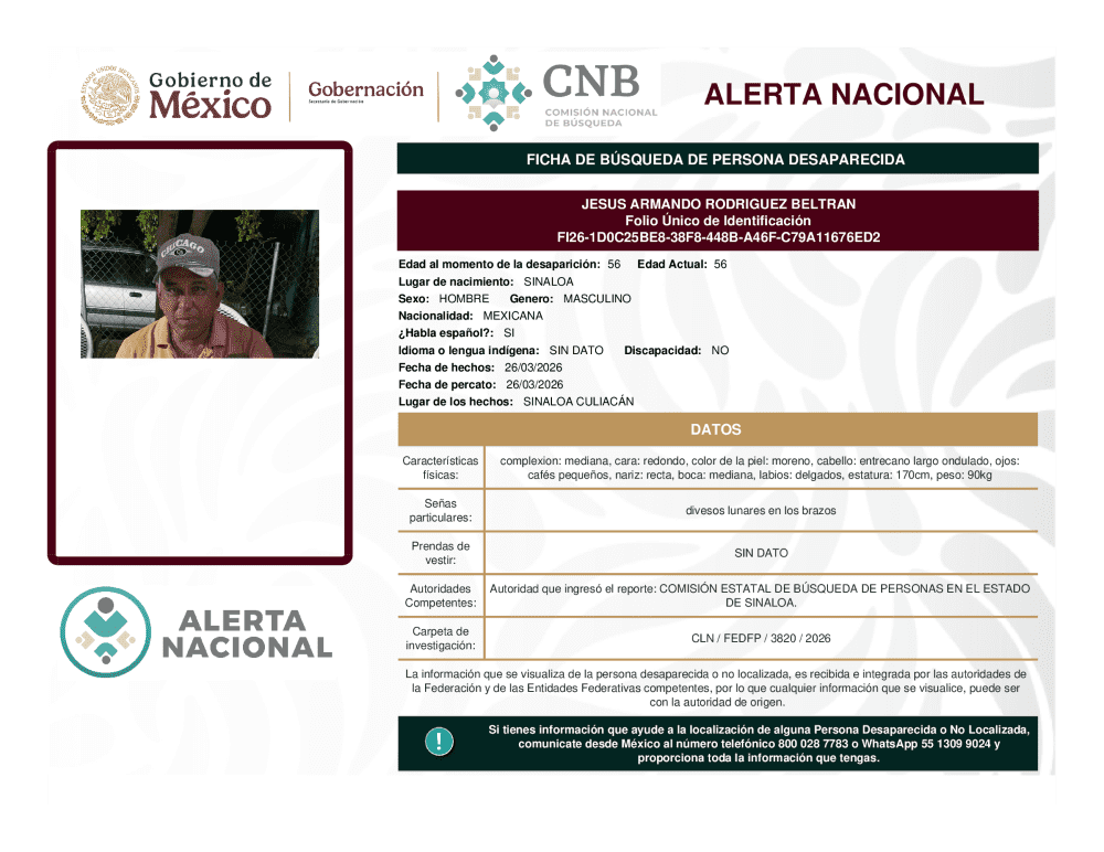 Persona desaparecida Jesus Armando Rodriguez Castro