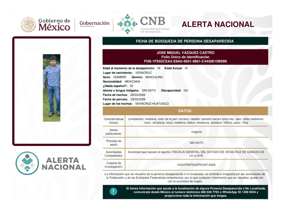 Persona desaparecida Jose Miguel Vazquez Beltran