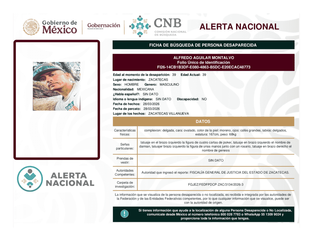 Persona desaparecida Alfredo Aguilar Montalvo