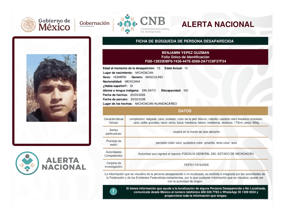 Persona desaparecida Benjamin Yepez Guzmán