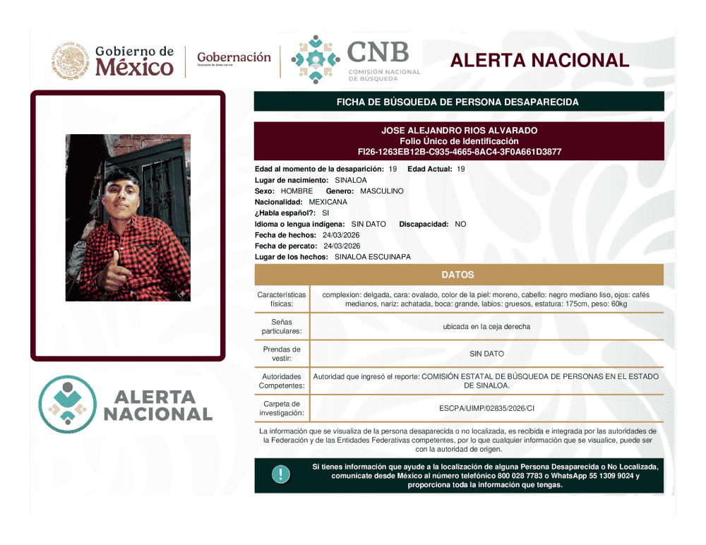 Persona desaparecida José Alejandro Ríos