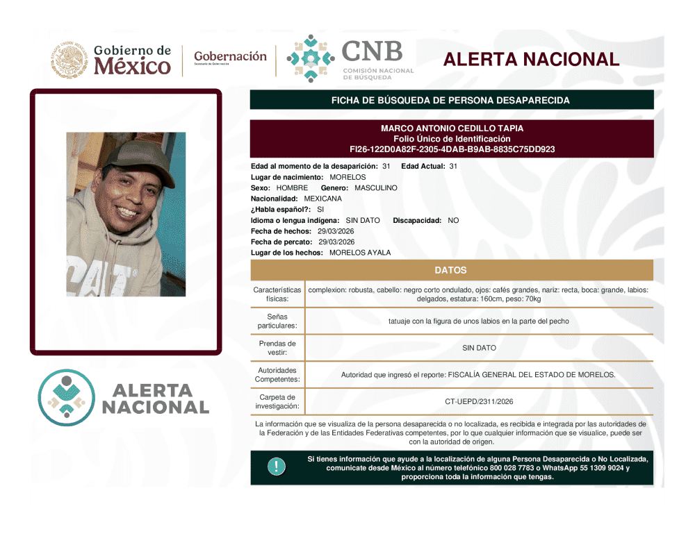 Persona desaparecida Marco Antonio Cedillo