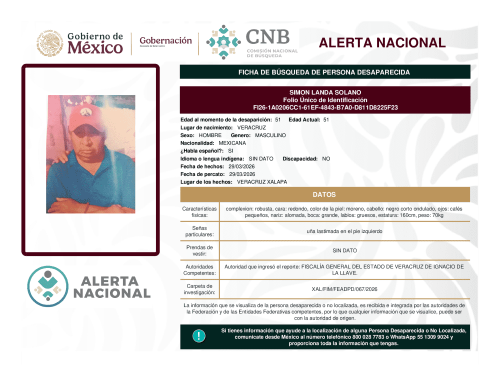 Persona desaparecida Simon Landa