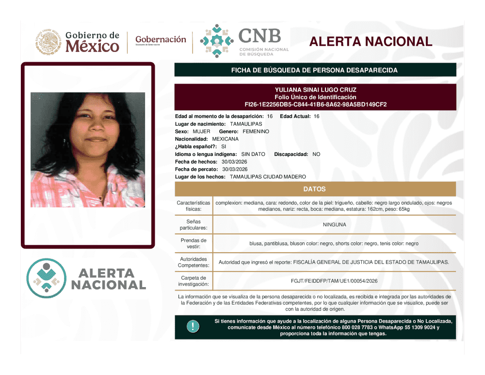 Persona desaparecida Yuliana Sinai