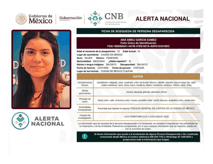 Persona desaparecida Ana Ameli García Gamez