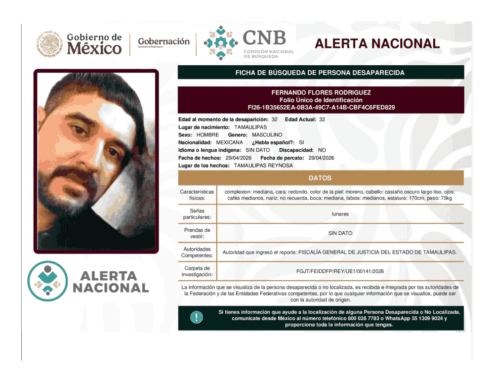 Persona desaparecida Fernando Flores Rodríguez