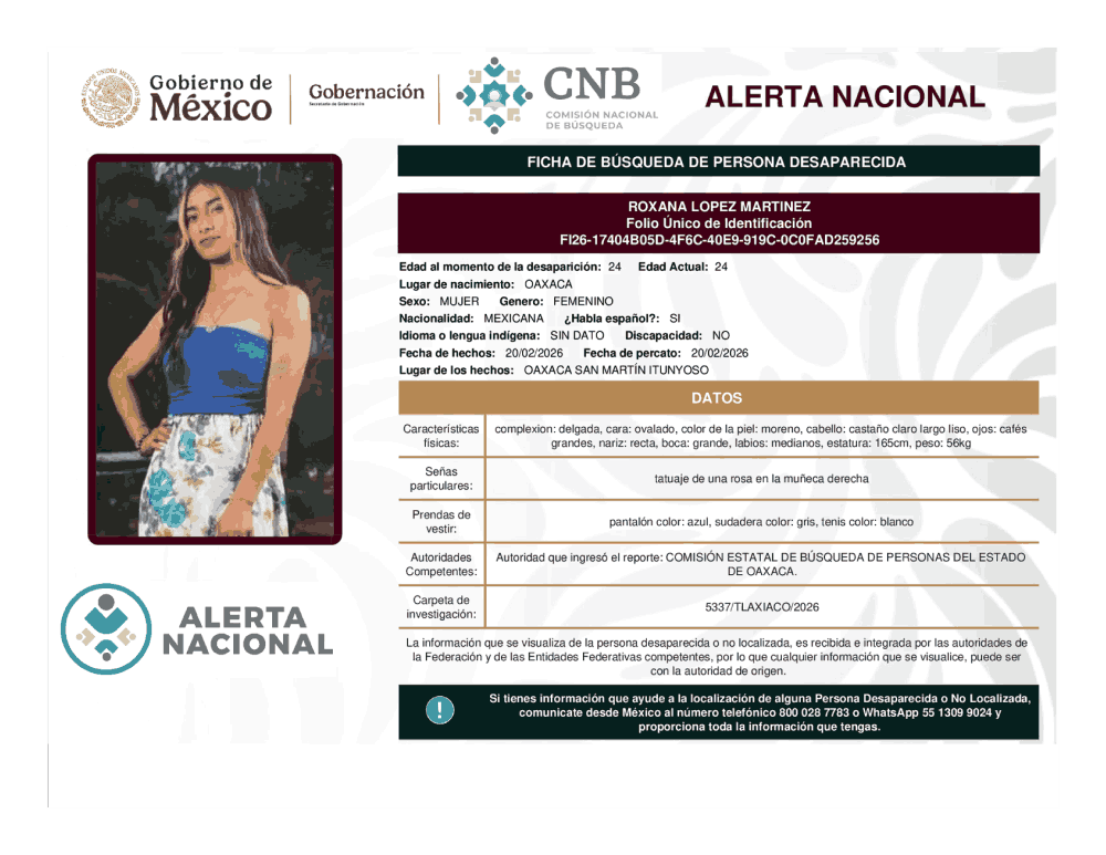 Persona desaparecida Roxana López Martínez