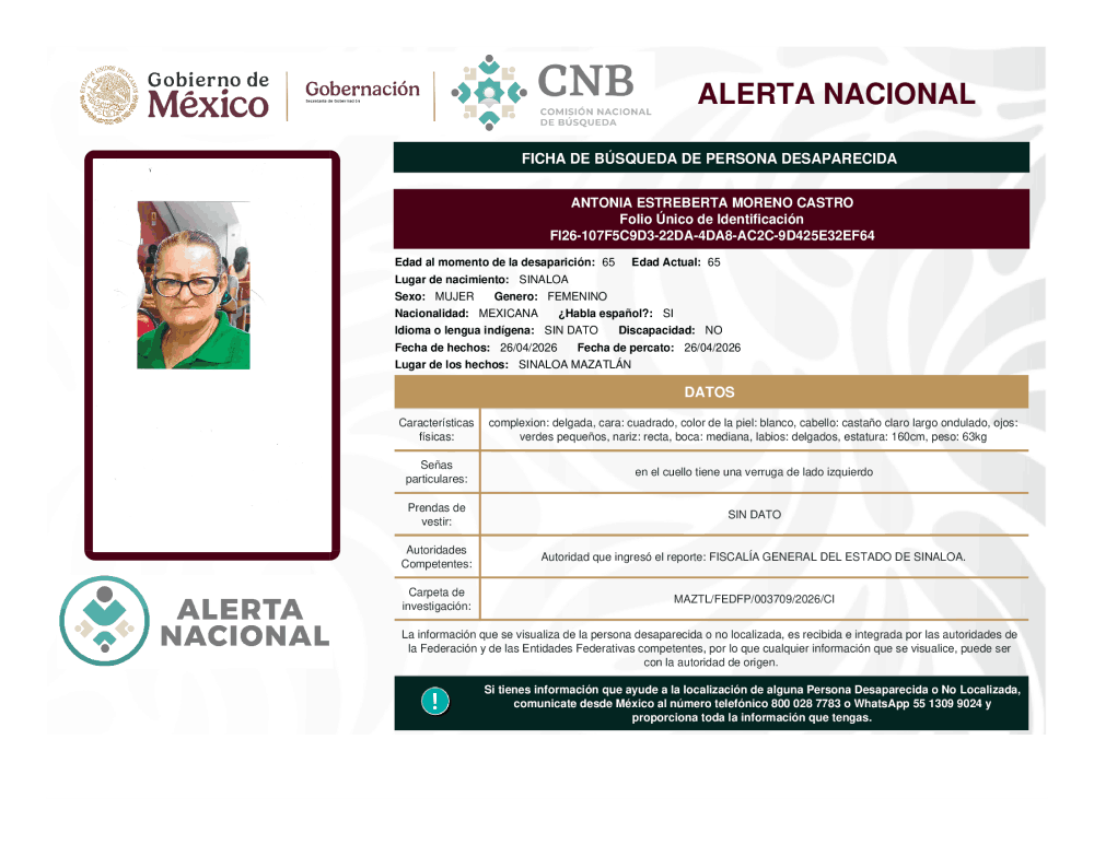 Persona desaparecida Antonia Estreberta Moreno Castro