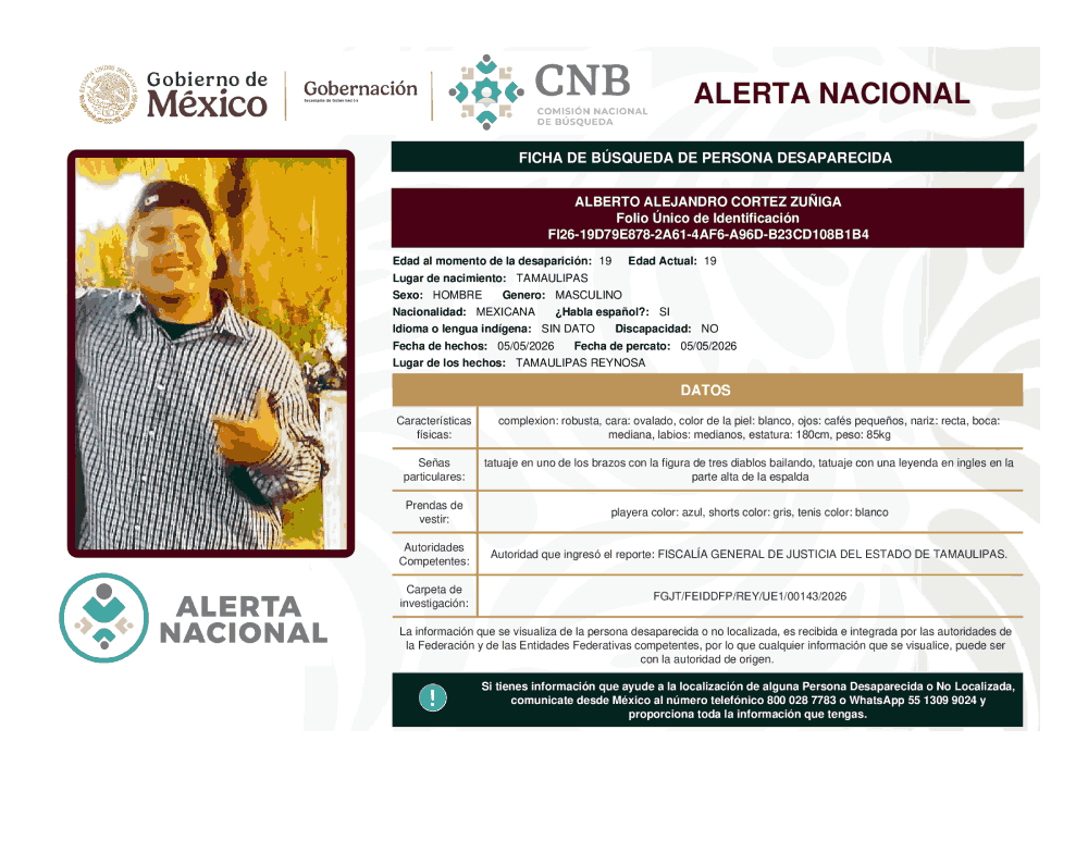Persona desaparecida Alberto Alejandro Cortez Zuñiga
