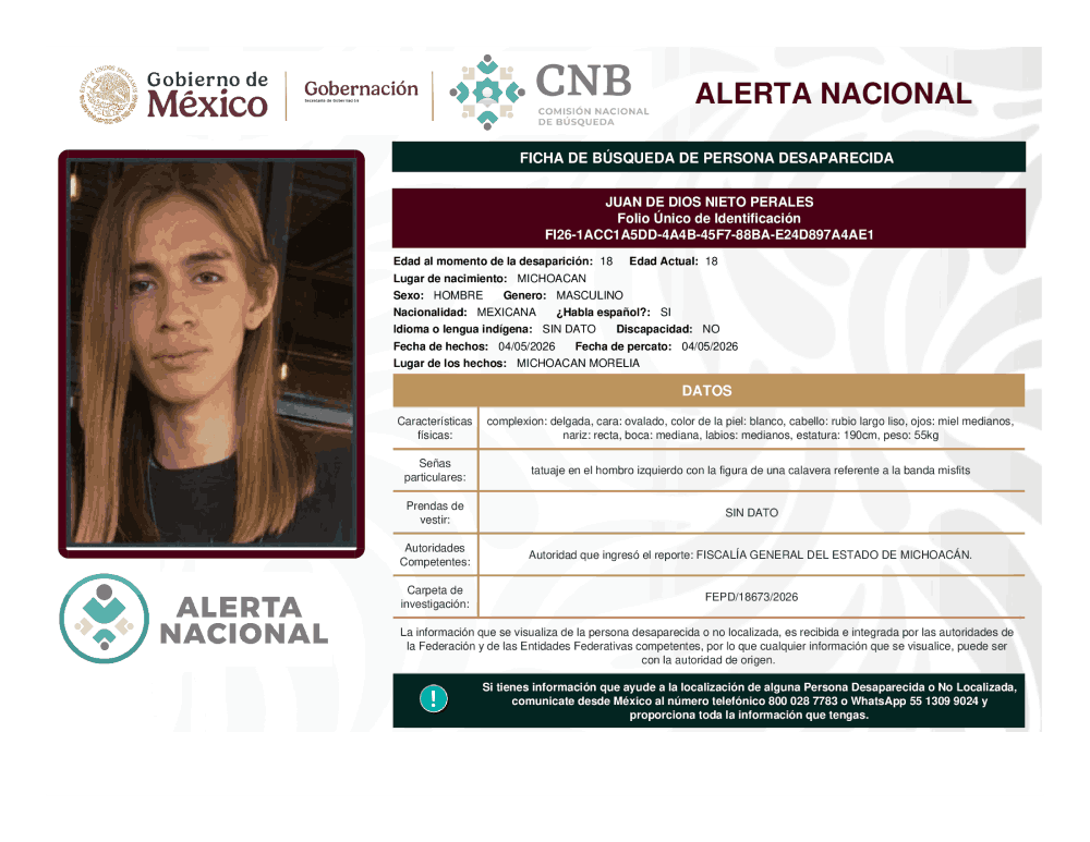 Persona desaparecida Juan de Dios Nieto Perales