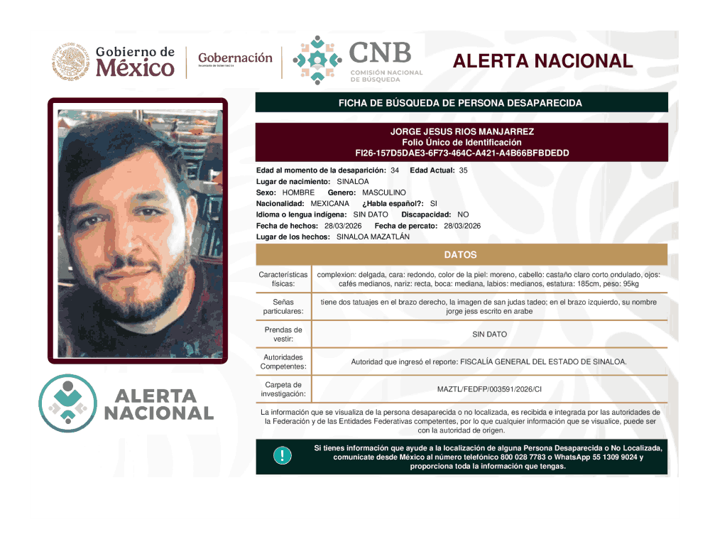 Persona desaparecida Jorge Jesús Ríos Manjarrez