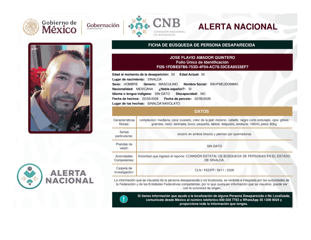 Persona desaparecida José Flavio Amador Quintero