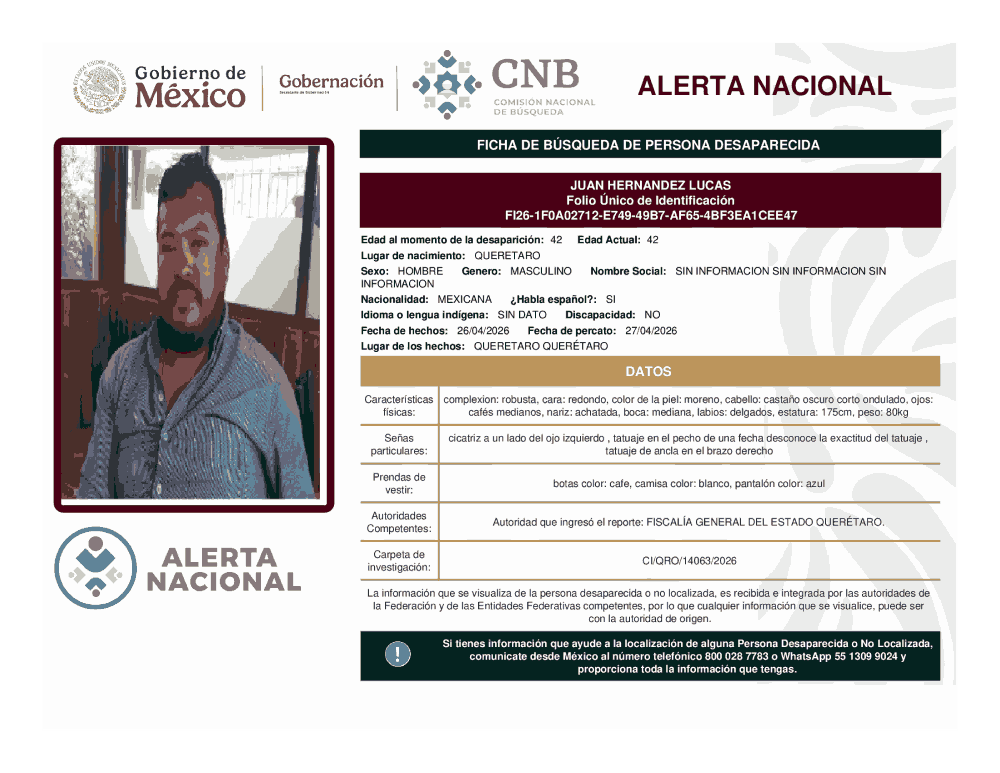 Persona desaparecida Juan Hernández Lucas