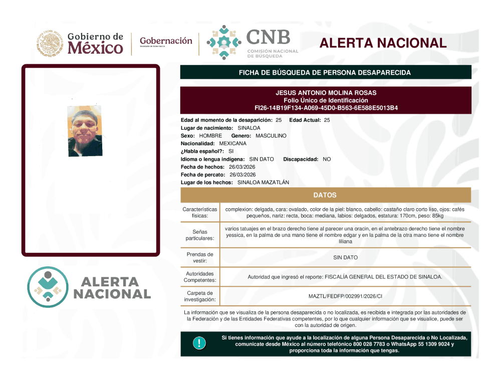 Persona desaparecida Jesús Antonio Molina Rosas