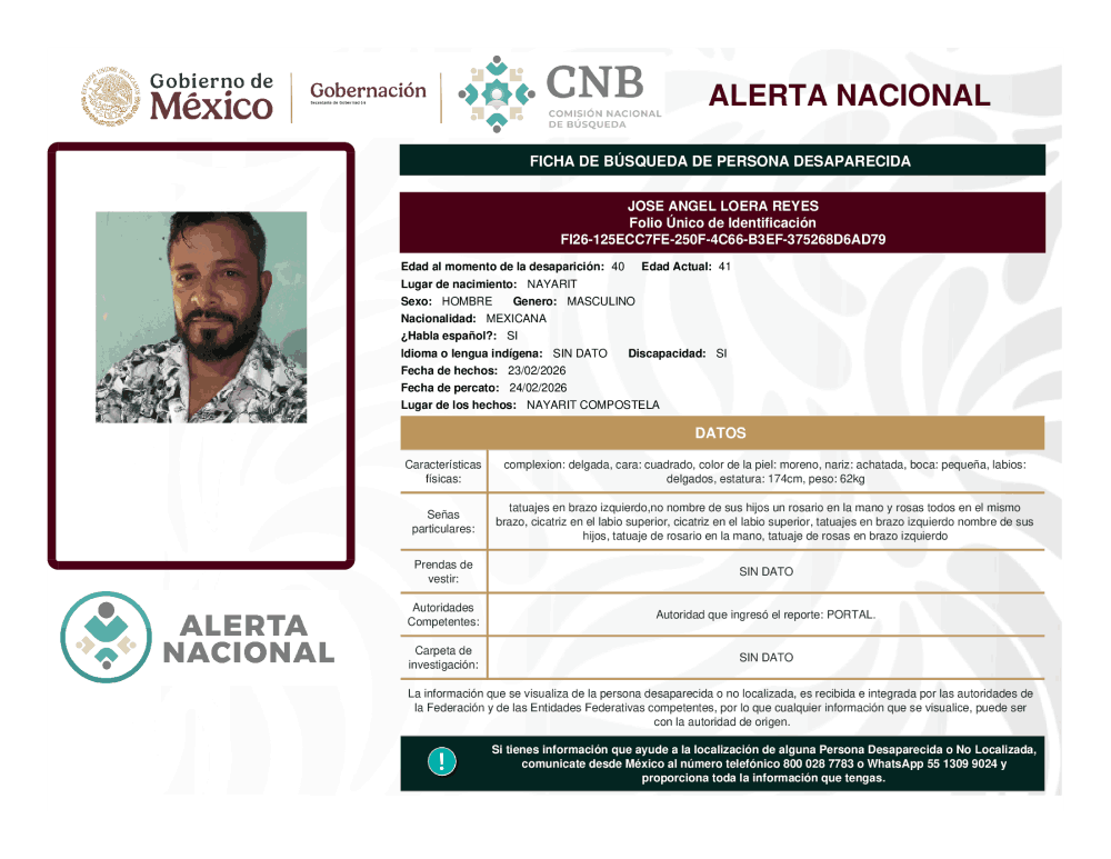 Persona desaparecida José Ángel Loera Reyes