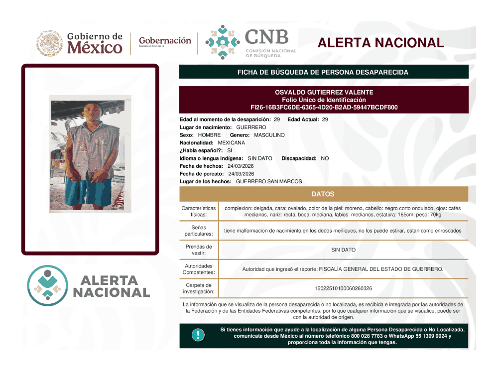 Persona desaparecida Osvaldo Gutiérrez Valente