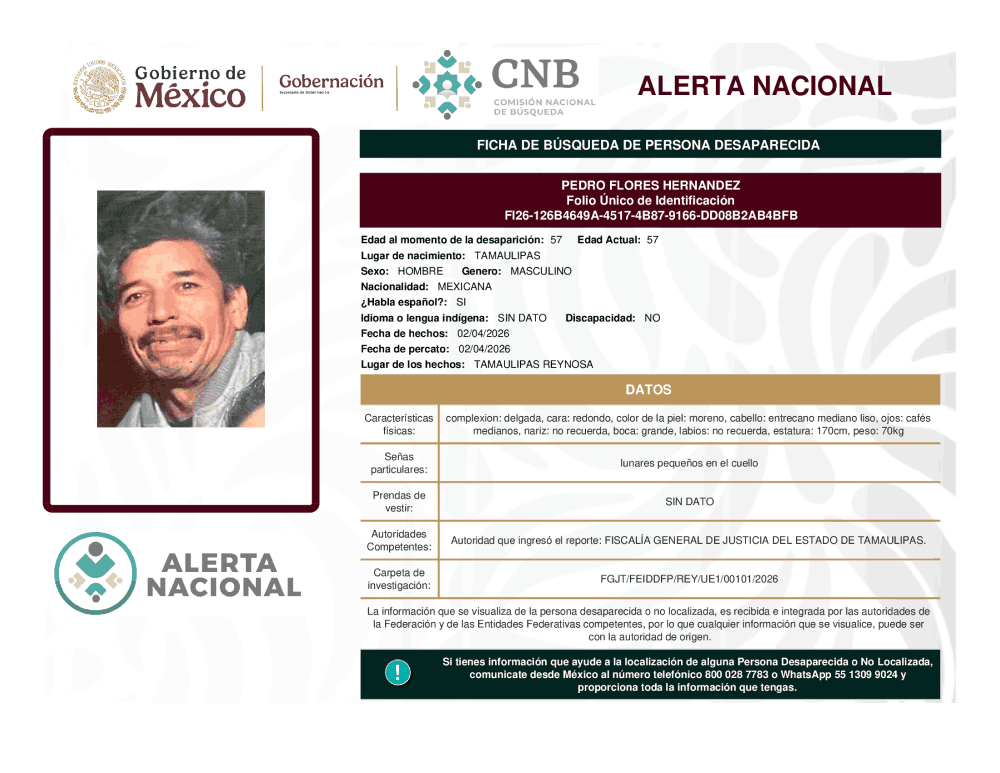 Persona desaparecida Pedro Flores Hernández
