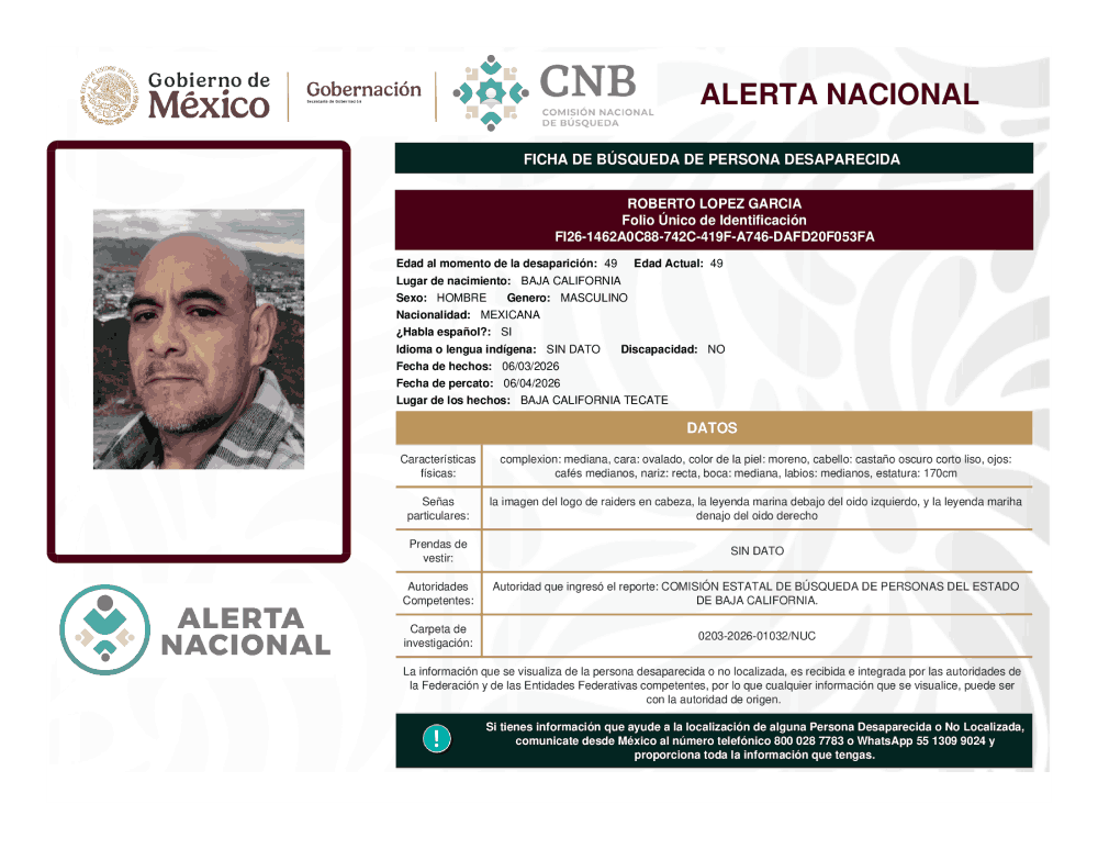 Persona desaparecida Roberto López García